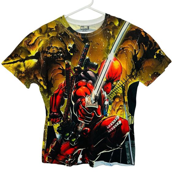 Marvel Deadpool T-Shirt All Over Print Double Sided Short Sleeve Mens Size Large - Picture 1 of 10